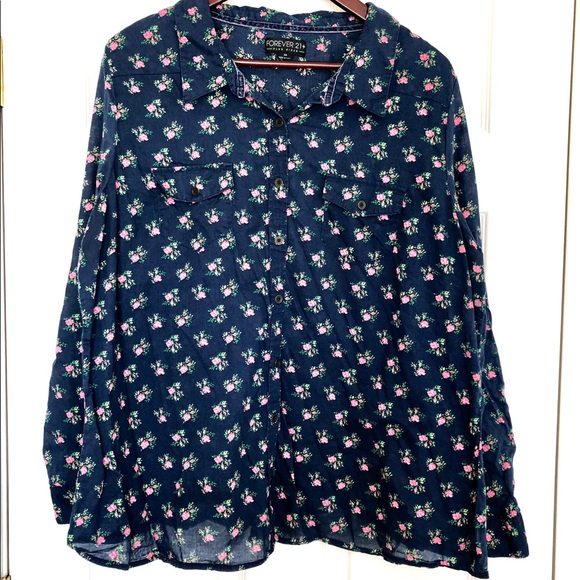 Forever 21 Tops - {Forever 21} Navy & Floral Button Down Blouse
